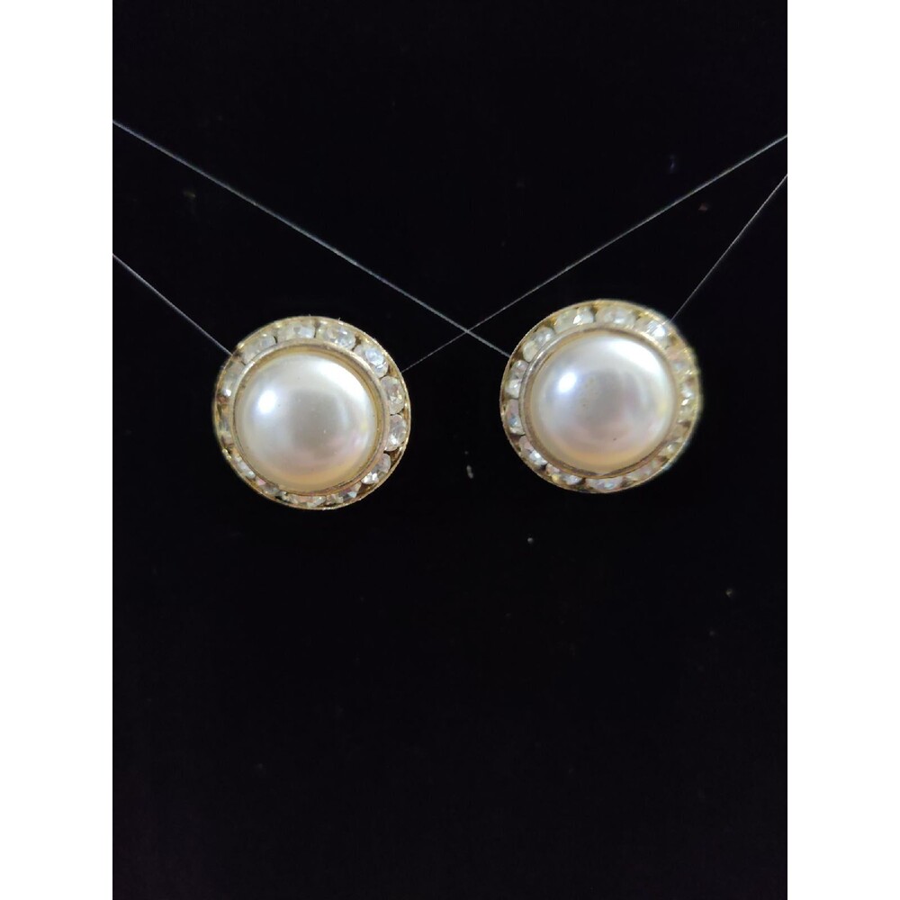 Faux Pearl and Rhinestone Earrings